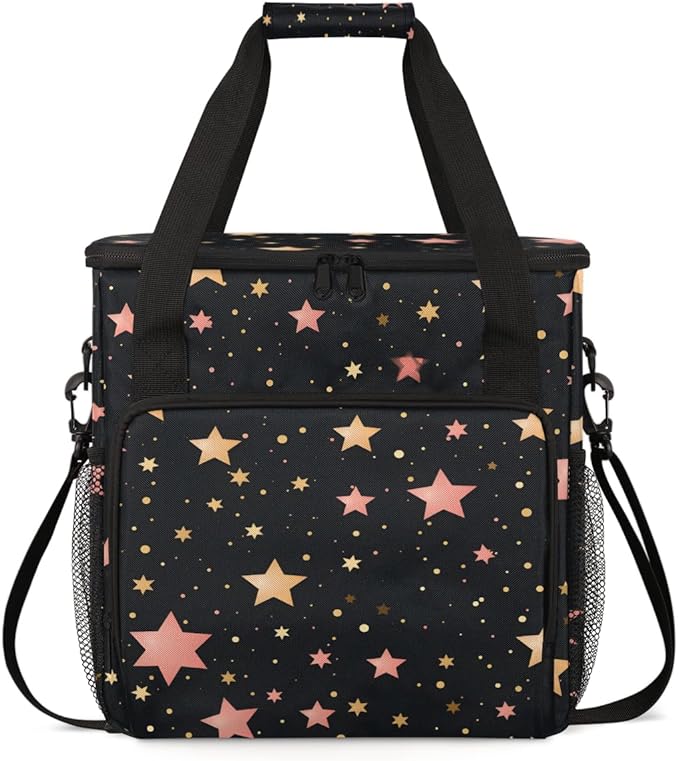 Rose Pink Star Coffee Maker Carrying Bag Portable Travel Storage Tote Bag Compatible with K-Mini or K-Mini Plus Single Serve Coffee Brewer Carrying Case with Multiple Pockets &amp Shoulder Strap