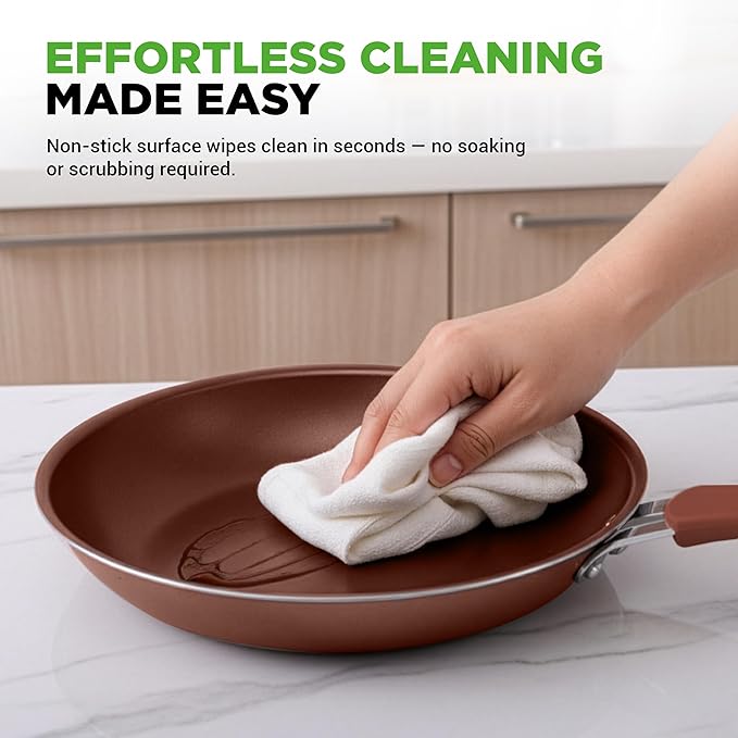 NutriChef 20 Piece Professional Home Kitchen Cookware and Bakeware Pots and Pans Set Non Stick Kitchenware Cool-Touch Handles Safe for Gas Electric Induction Cooktops Easy Clean Brown