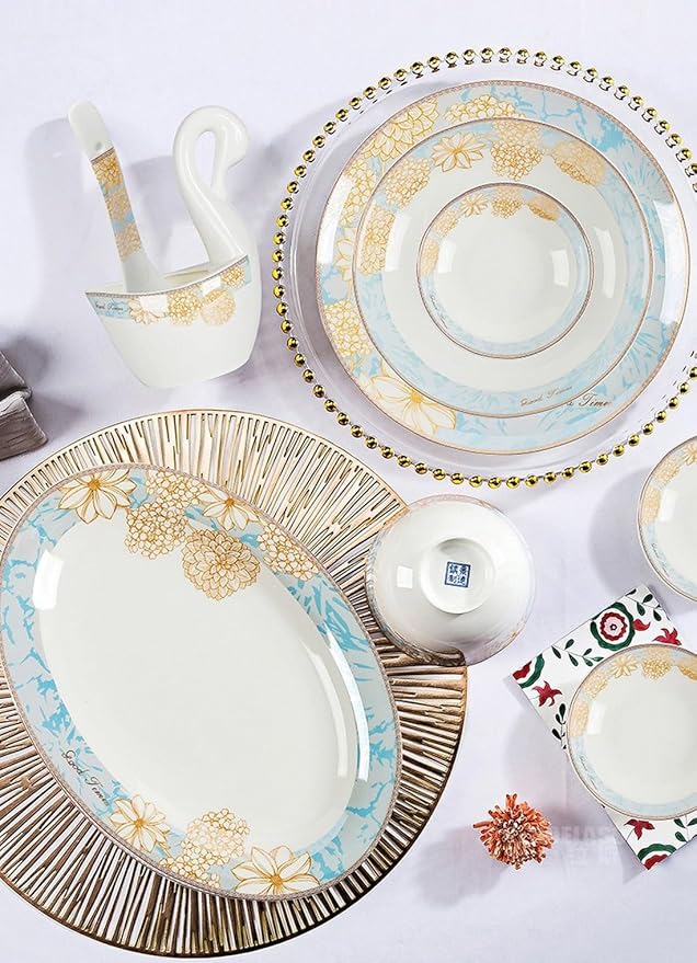 Blue Floral Bone China Dinnerware Set 60 Pieces Perfect For Wedding Or Housewarming Plate Set