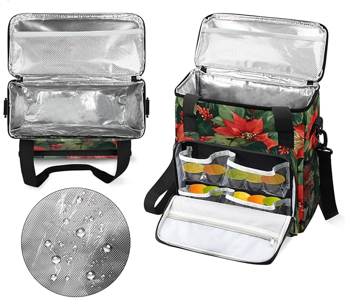 Holly Berry Flowers Coffee Maker Carrying Bag Christmas Flowers Travel Storage Bag Compatible with K-Mini or K-Mini Plus Single Serve Coffee Brewer Carrying Case with Pockets &amp Shoulder Strap