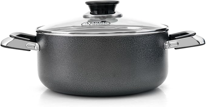 Alpine Cuisine Aluminum Cookware Set 7 Pc Set Nonstick Coating Saucepan Dutch Oven Wok Pan Fry Pan with Riveted Fixed Handle &amp Glass Lid Color Box Packing &amp Easy to Clean Multiple Uses (Gra