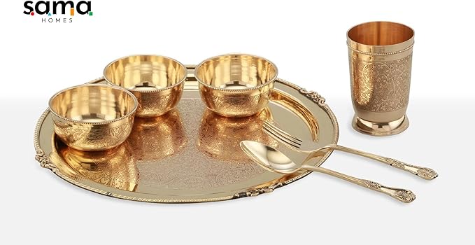 7 Pieces Brass Etched Dinner Set