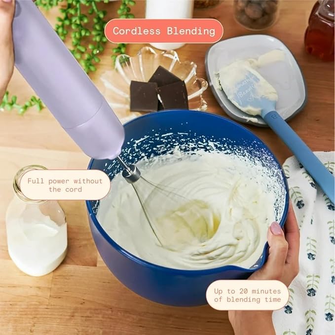 Cordless Hand Blender with 2-Cup Chopper Whisk &amp Large Measuring Cup Perfect for Cooking Smoothies Sauces Purees and Meal Prep (Lavender)