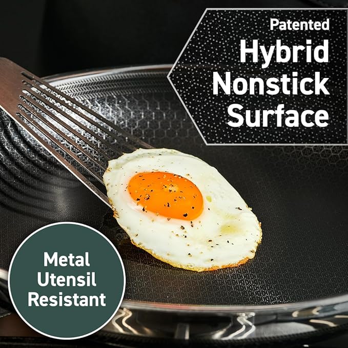 HexClad Hybrid Nonstick 11-Piece Cookware Set 10 Pan 10 Wok 12 Pan with Lid 6-Piece Essential Knife Set and Magnetic Knife Block