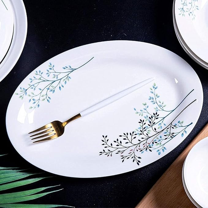 Dinnerware Set Plates and Bowls Sets 46 Pieces Plain And Elegant Pattern Dinnerware Set | Porcelain Steak Plate Cereal Bowl And Soup Pot
