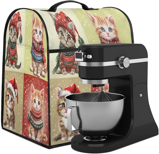 cfpolar Kitchen Aid Mixer Cover Compatible with 6-8 Quarts Christmas Cute Cat Stand Mixer Cover Kitchen Aid Mixers Accessories Appliance Organizer Bag Dust Covers with Zipper Pocket