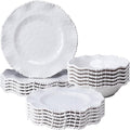 Creamy Beaded Melamine Dinnerware Sets Set of 618 piece Farmhouse Plates and Bowls Set Lightweight BPA-Free Scalloped Rim Dishes Dinner Serving Set for Indoor &amp Outdoor Use off-white