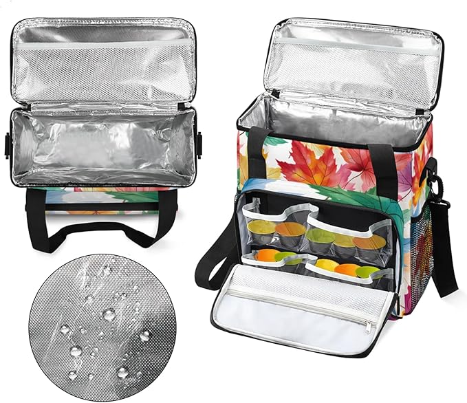 Colorful Maple Leaves Coffee Maker Travel Bag for Keurig K-Mini/K-Mini Plus Insulated Waterproof Tote with Pockets for K-Cup Portable Single-Serve Brewer Case