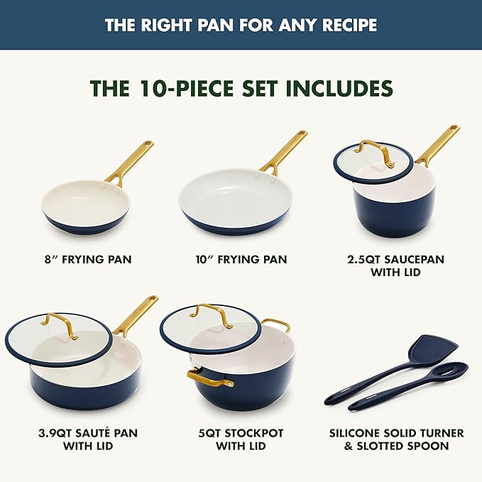 GreenPan Nonstick Reserve Pro 10 Piece Cookware Set NSF Certified Ceramic Hard Anodized PFAS-Free Pots &amp Pans Set with Lids Stainless Steel Handles Oven &amp Dishwasher Safe Twilight Blue