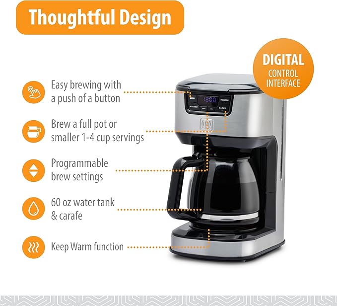 Toastmaster 12-Cup Digital Drip Coffee Maker Stainless Steel TM-129CM