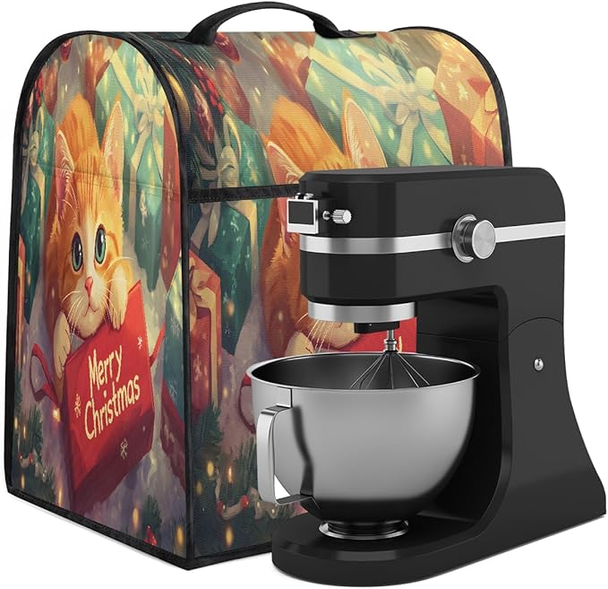 cfpolar Kitchen Aid Mixer Cover Compatible with 6-8 Quarts Christmas Cat Xmas Stand Mixer Cover Kitchen Aid Mixers Accessories Appliance Organizer Bag Dust Covers with Zipper Pocket