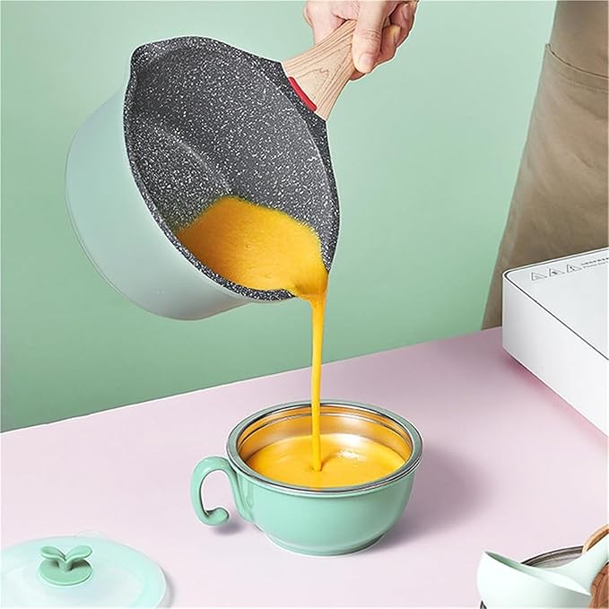 cookware set Non Stick Frying Pan With Wooden Handle Cooking Pot Set Breakfast Crepe Maker Cookware Saucepanpink 16cm Milk(Steamer)