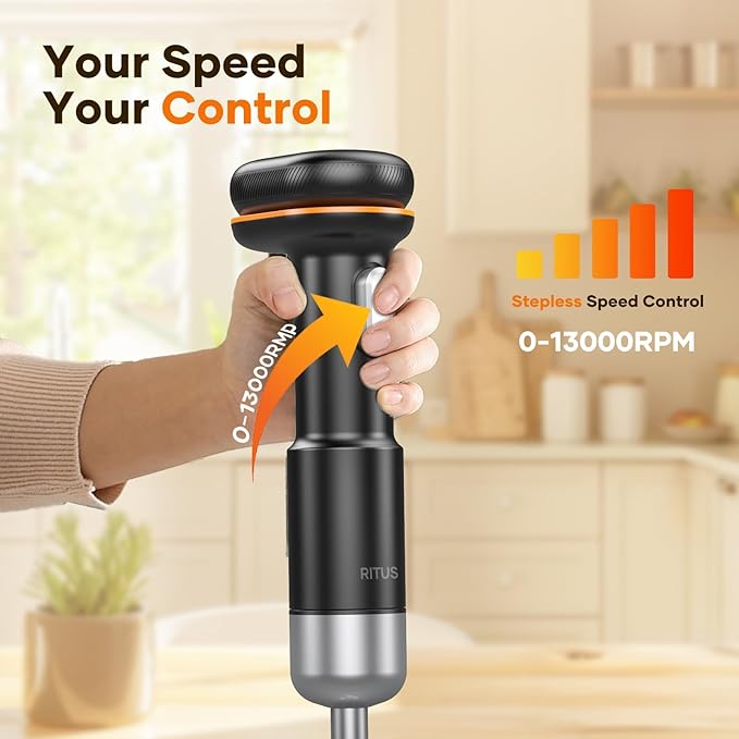 Cordless Stick Immersion Blender 5-in-1 Ritus 13000RPM Soup Blender Rechargeable Handheld Mixer For Baby Food &amp Smoothies Variable Speed Dishwasher-Safe Mixing Beaker Chopper Whisk Milk Frot