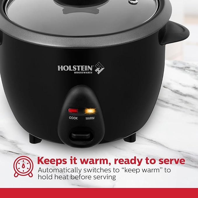 Holstein Housewares 16-Cup Cooked (8-Cup Uncooked) Rice Cooker Black – One-Touch Operation with Cook &amp Keep Warm Functions Perfect for Rice Quinoa Oatmeal Stews &amp Grains