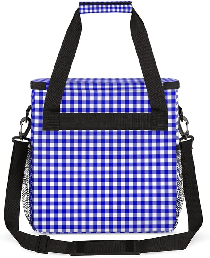 Navy Plaid Coffee Maker Carrying Bag Portable Travel Storage Tote Bag Compatible with K-Mini or K-Mini Plus Single Serve Coffee Brewer Carrying Case with Multiple Pockets &amp Shoulder Strap