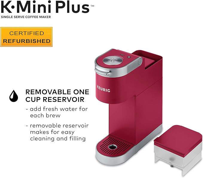 Keurig K-Mini Plus Coffee Maker Certified Refurbished Cardinal Red (Renewed)