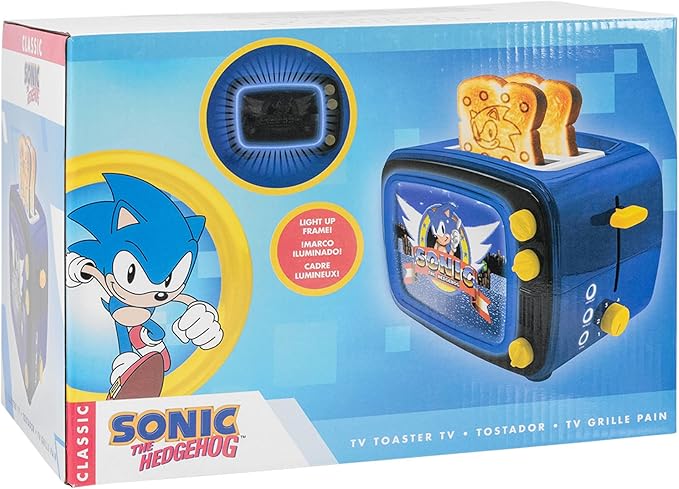 Uncanny Brands Sonic the Hedgehog Retro TV Toaster with Light Up Frame Two Slice Model with Sonic Artwork Themed Kitchen Appliance