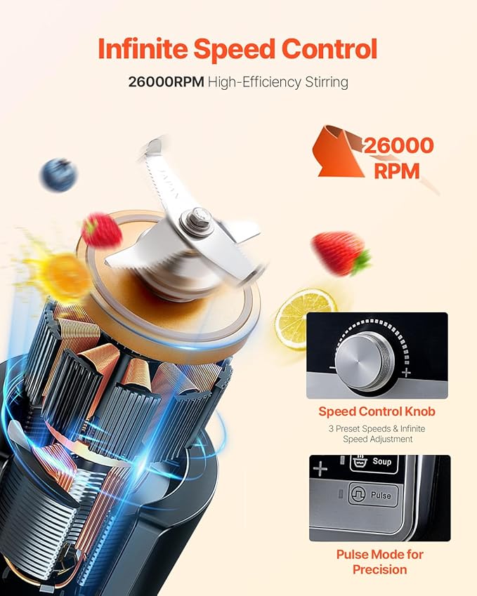 VEVOR Blender for Smoothies 85 oz 1400W Professional Blender with Powerful Motor Multi-Functional Food Processing with Noise Cover for Smoothie/Milkshake/Juice Fits for Kitchen