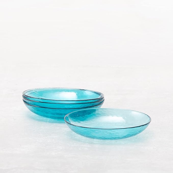 Fortessa Los Cabos Glass Dinnerware Collection Coupe Entrée Bowl (Set of 4) 8.6 Inch/25oz Lagoon Blue