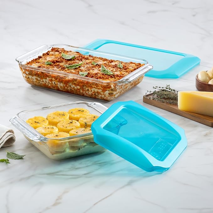 Libbey Baker’s Premium 5 Piece Glass Baking Dish Set Stackable Casserole Dish with Lid Set Baking Glassware for Casseroles Lasagna Brownies