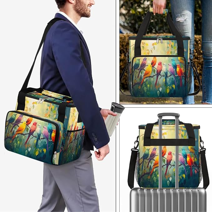 Colorful Magpie Bird Oil Painting Coffee Maker Carring Bag Travel Carrying Storage Tote Bag Compatible with Keurig K-Mini or K-Mini Plus Portable Single Serve Coffee Brewer Case with Pockets