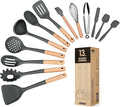 Kitchen Utensils Set 13PCS Silicone Cooking Utensils Heat Resistant Kitchen Utensil Spatula Set for Nonstick Cookware Wooden Handles Kitchen Gadgets Tools Set