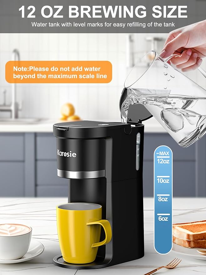 Small Single Serve Coffee Maker Fast Brew for K-Cup &amp Ground Coffee 6-12 Oz Brew Sizes One-Button Single Cup Coffee Maker Coffee Machine with Descaling Reminder