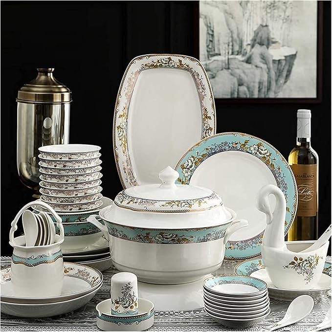 Dinnerware Sets Dish SetCeramics56-Piece Set Fine Bone China Porcelain Bowl and Plate Set Kitchen Tableware Gift