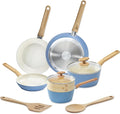 GoodCook 10-Piece Healthy Ceramic Titanium-Infused Cookware Set Light Blue – Pots Pans Steamer Spoon &amp Turner – Induction Cookware Kitchen Pots &amp Pans Set Nonstick Cooking Pan Set