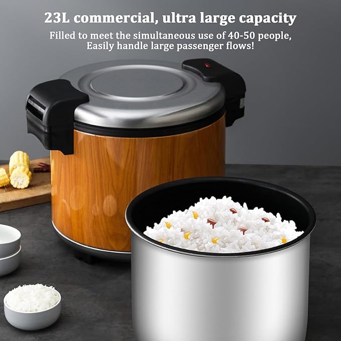 Commercial Rice Warmer(Not Rice Cooker)Constant Temperature 65°CNon-Stick Inner Pot Electric Rice WarmerCommercial 23L Electric Thermal Insulation Pot100W 110V(Color:Stainless Steel Style)