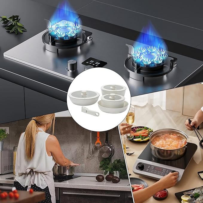 Ceramic Cookware Set – Pots And Pans For Kitchen Oven Induction Safe Non-Stick Durable Cookware Portable Cooking Utensils | Ideal Home Apartment Picnic Outdoor Cooking Meal Prep Camping