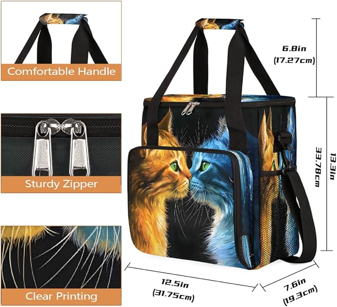 Fire Cat Ice Cat Cartoon Coffee Maker Carring Bag Travel Carrying Storage Tote Bag Compatible with Keurig K-Mini or K-Mini Plus Portable Single Serve Coffee Brewer Case with Pockets for K-cup Pods