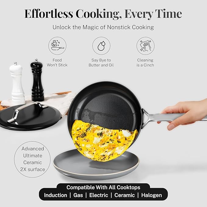 Gotham Steel Modern 11 Pc Ceramic Pots and Pans Set Non Stick Professional Elegant Kitchen Cookware Sets with Steamer for Cooking Non Toxic Made without PFOS PFOS Dishwasher &amp Oven Safe