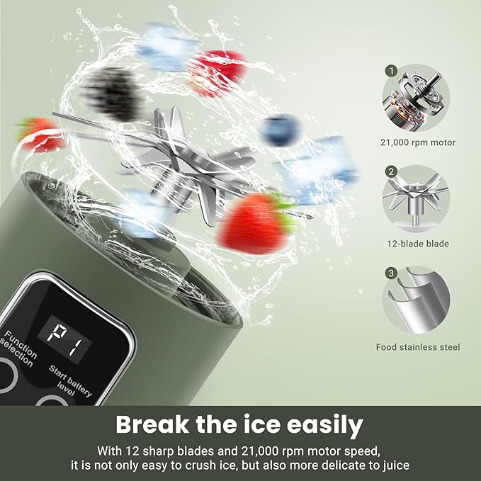 Portable Blender Personal Electric USB500ML Portable juicer Shakes and Smoothies BlenderSmall BlendersMixingCompact、Convenient and Versatile (Green)