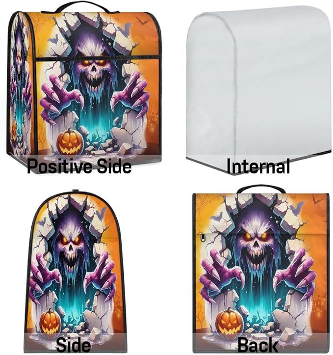 cfpolar Kitchen Aid Mixer Cover Compatible with 6-8 Quarts Halloween Grim Reaper Pumpkin Stand Mixer Cover Kitchen Aid Mixers Accessories Appliance Organizer Bag Dust Covers with Zipper Pocket