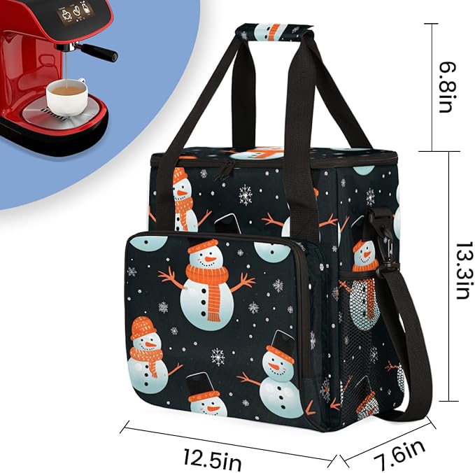 Cartoon Snowman Coffee Maker Carrying Bag Christmas Snowman Travel Storage Bag Compatible with K-Mini or K-Mini Plus Single Serve Coffee Brewer Carrying Case with Multiple Pockets &amp Shoulder Str