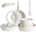 YSSOA 12Pcs Pots and Pans Set Nonstick Cookware Sets White Granite Induction Cookware with Detachable Handle Oven Safe PFAS and PFOA Free Beige