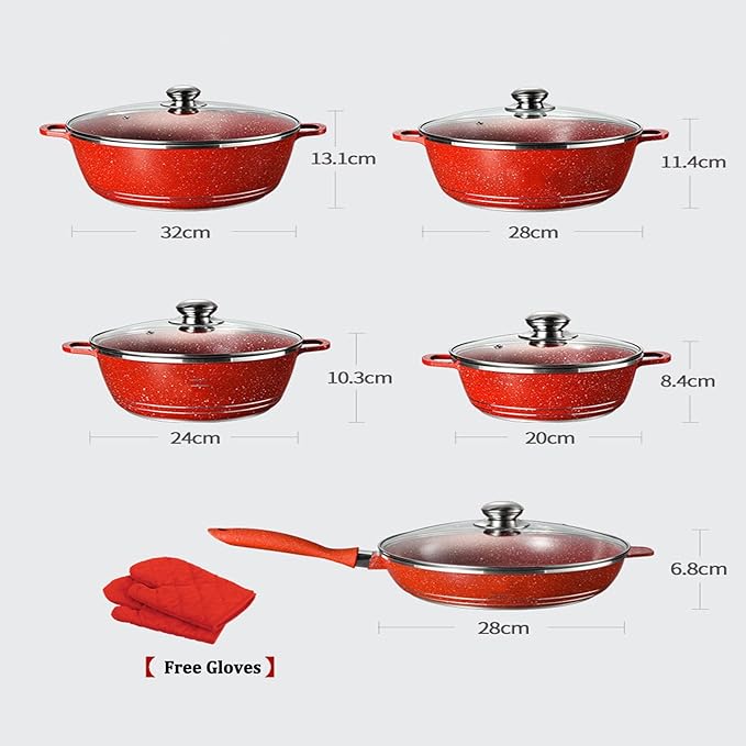 Cookware Set Non Stick 10 Piece Nonstick Aluminum Kitchenware with Glass Lids Marble Coated Pots and Pans for Frying and Cooking Essentials Green