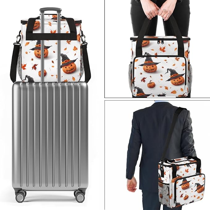 Retro Pumpkin Coffee Maker Carrying Bag Gothic Pumpkin Travel Storage Bag Compatible with K-Mini or K-Mini Plus Single Serve Coffee Brewer Carrying Case with Multiple Pockets &amp Shoulder Strap