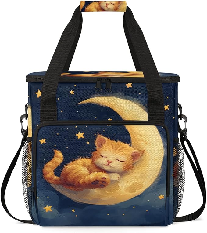 Cat Star Moon Coffee Maker Travel Bag for Keurig K-Mini/K-Mini Plus Insulated Waterproof Tote with Pockets Portable Single-Serve Brewer Case