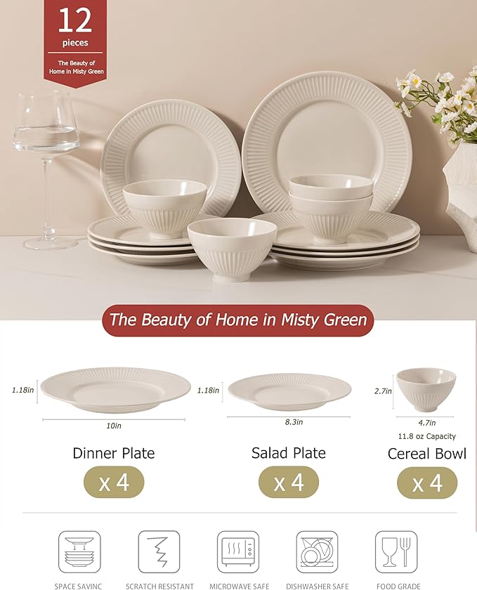 Dinnerware sets plates and bowls sets modern platesCeramic Dinnerware Sets12 Pieces Porcelain Lightweight PlatesScratch Resistant Dish Set (style - 16 4 - Set (12pcs))