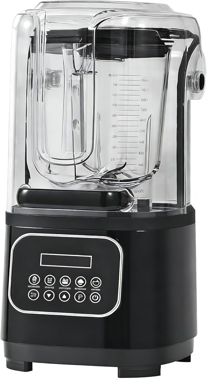 Commercial Countertop Blender with Sound Shield 68 Oz Blender Combo Stainless Steel Blades 9 Speed 5 Functions for Shakes Smoothies Puree Ice Crushing Black