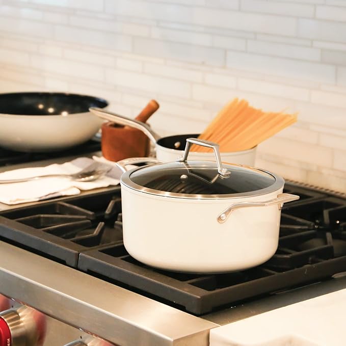 TeChef ValenCera Collection | 5-quart Ceramic Nonstick Soup Pot with Glass Lid Nontoxic - Nontoxic - Free of PFAS PFOA PTFE (Soup Pot 5-Qt)