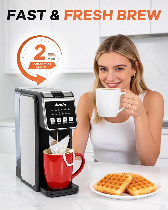 Single Serve Coffee Maker with Built-in Grinder Fast Brew 6-16oz Single Cup for Whole Beans Grounds K-Cup Grind and Brew Coffee Maker with 47oz Water Tank Descaling Alert Black