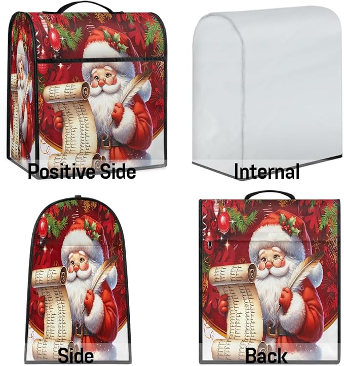 cfpolar Kitchen Aid Mixer Cover Compatible with 6-8 Quarts Santa Claus Christmas Ball Stand Mixer Cover Kitchen Aid Mixers Accessories Appliance Organizer Bag Dust Covers with Zipper Pocket