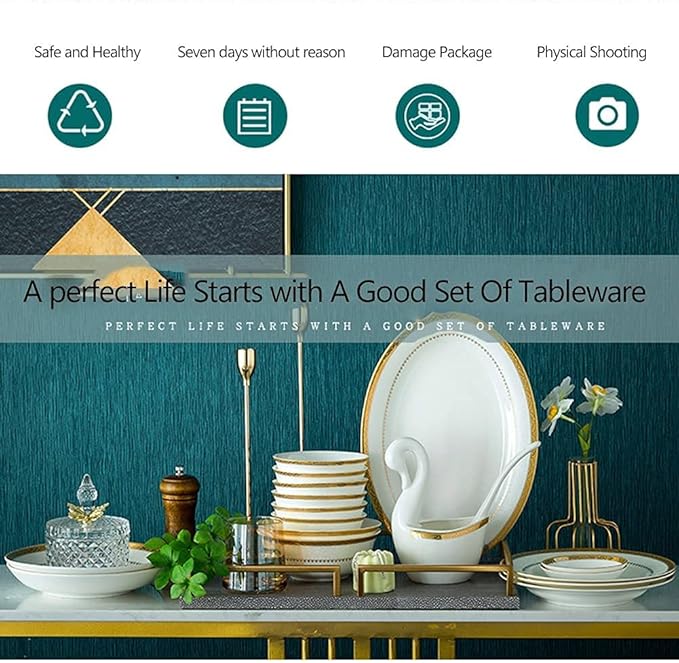 Kitchen Dinnerware Set Family Party Dinner Set 30/56/60Pcs Ceramic Dinnerware Set Bone China Tableware Dishes Plates Ceramic Combination Dinner Service Set30 Pieces