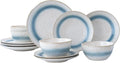 12 Pieces Ceramic Dinnerware Sets Handmade Reactive Glaze Plates and Bowls Sets Stoneware Set Dishwasher &amp Microwave Safe Dishes set Blue Relievo