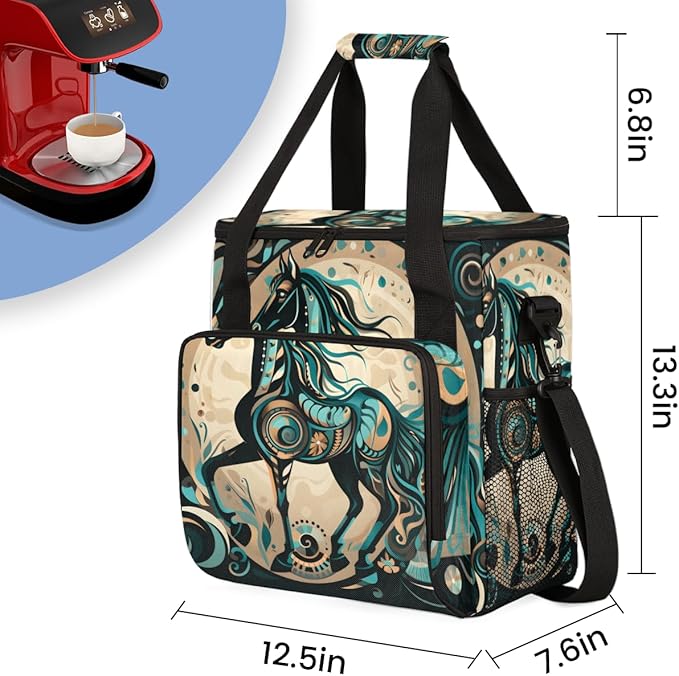Abstract Horse Coffee Maker Carrying Bag Aztec Horse Travel Storage Bag Compatible with K-Mini or K-Mini Plus Single Serve Coffee Brewer Carrying Case with Multiple Pockets &amp Shoulder Strap