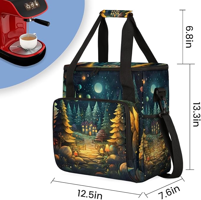 Lovely Tree Coffee Maker Carrying Bag Xmas Tree Portable Travel Storage Tote Bag Compatible with K-Mini or K-Mini Plus Single Serve Coffee Brewer Carrying Case with Multiple Pockets &amp Shoulder S