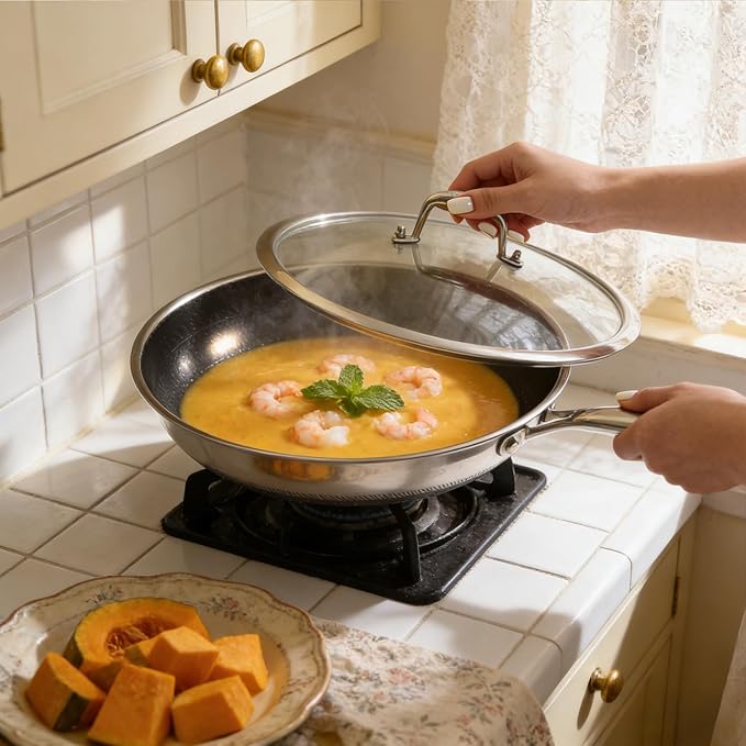 Garvee 6-Piece Tri-Ply Steel Nonstick Fry Pan Set 8/10/12 Inch Induction Ready Frying Pans with Tempered Glass Lids &amp Stay-Cool Handles Dishwasher Safe &amp Oven Safe Compatible with All Cookt